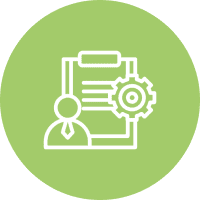 Document management icon with gear and person.