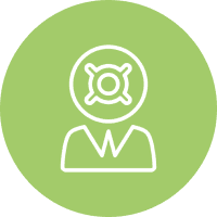 Person icon with target on green background.