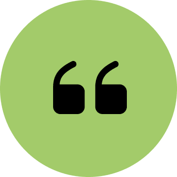 Green circle with black quotation marks icon.